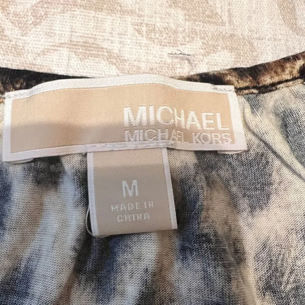 Michael Kors animal print 3/4 sleeve top with elastic hem  Size M